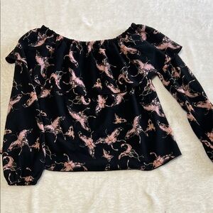 Wilfred Black and Pink Off-Shoulder Elegant Top with Butterfly Print Size XXS